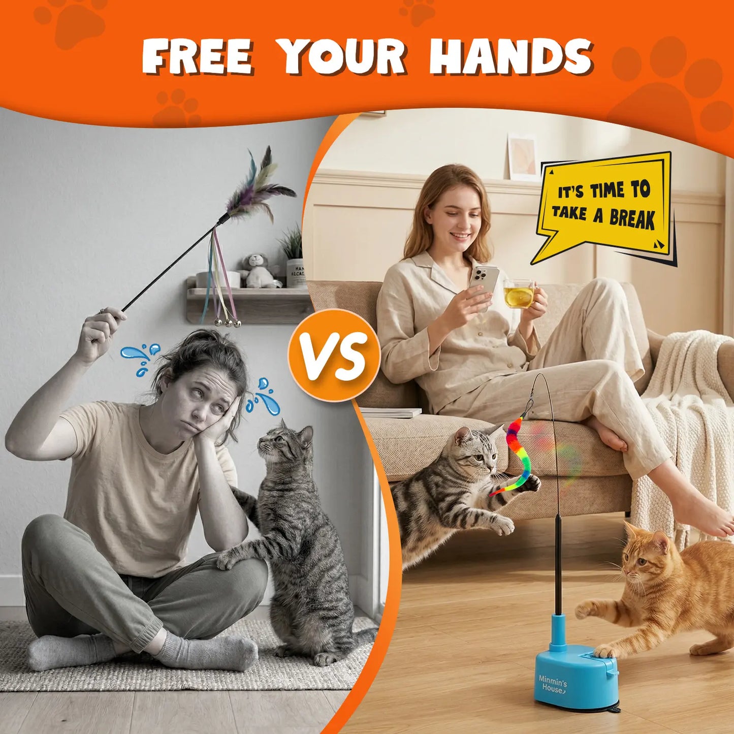 Interactive Cat Toys for Indoor Cats - Automatic 360° Swirling Flying Bird Feather Toy, USB Rechargeable Electric Cat Teaser with Reusable Strong Sticky Vacuum Suction Cup Base,Self-Play Toy for Bored Cat