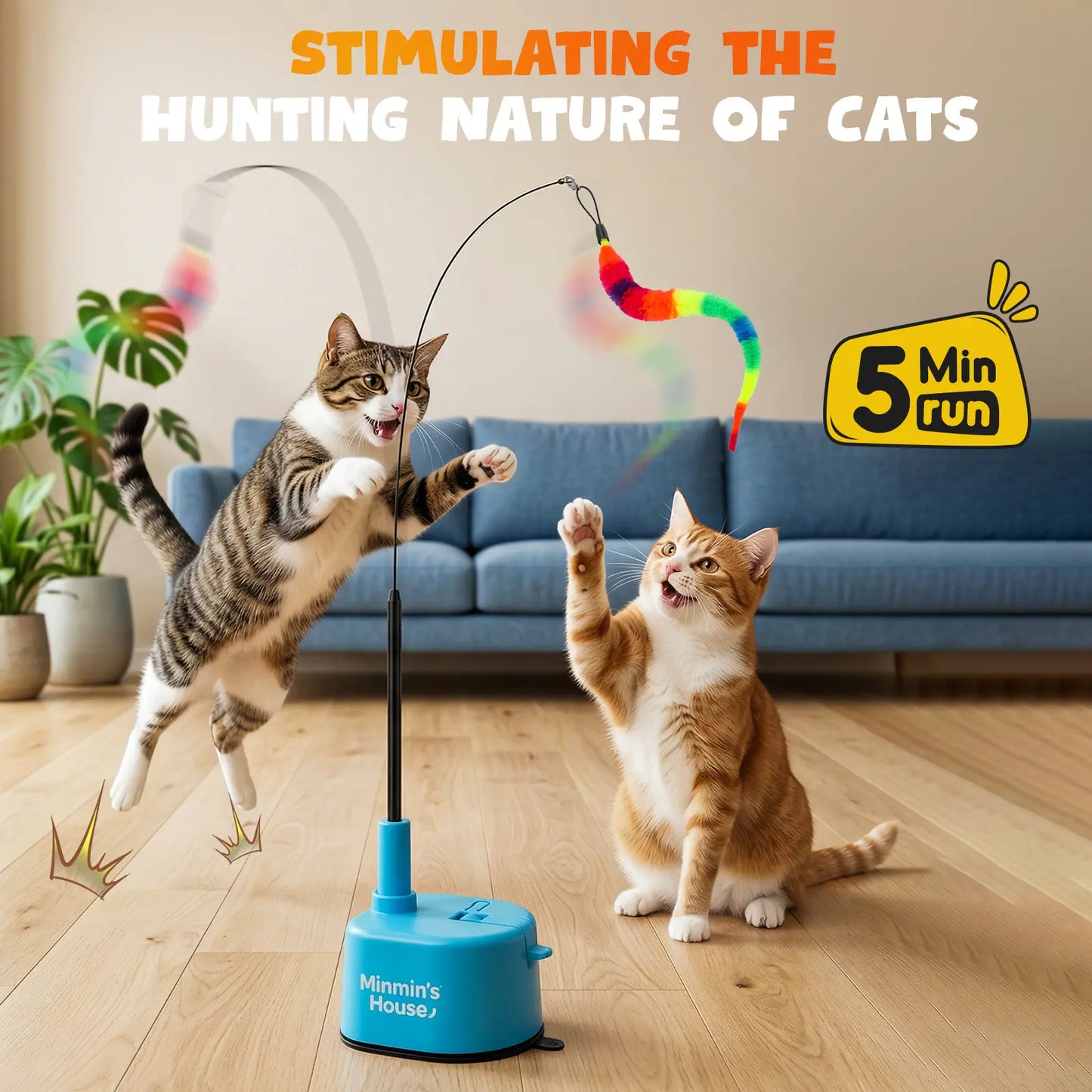Interactive Cat Toys for Indoor Cats - Automatic 360° Swirling Flying Bird Feather Toy, USB Rechargeable Electric Cat Teaser with Reusable Strong Sticky Vacuum Suction Cup Base,Self-Play Toy for Bored Cat