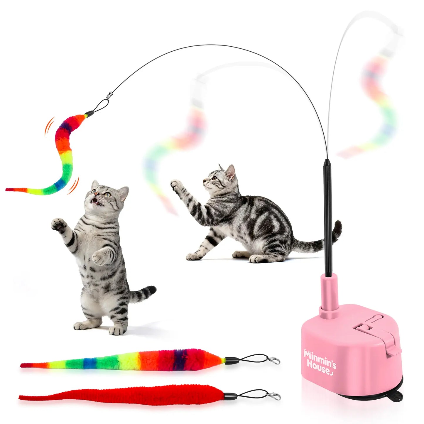Interactive Cat Toys for Indoor Cats - Automatic 360° Swirling Flying Bird Feather Toy, USB Rechargeable Electric Cat Teaser with Reusable Strong Sticky Vacuum Suction Cup Base,Self-Play Toy for Bored Cat
