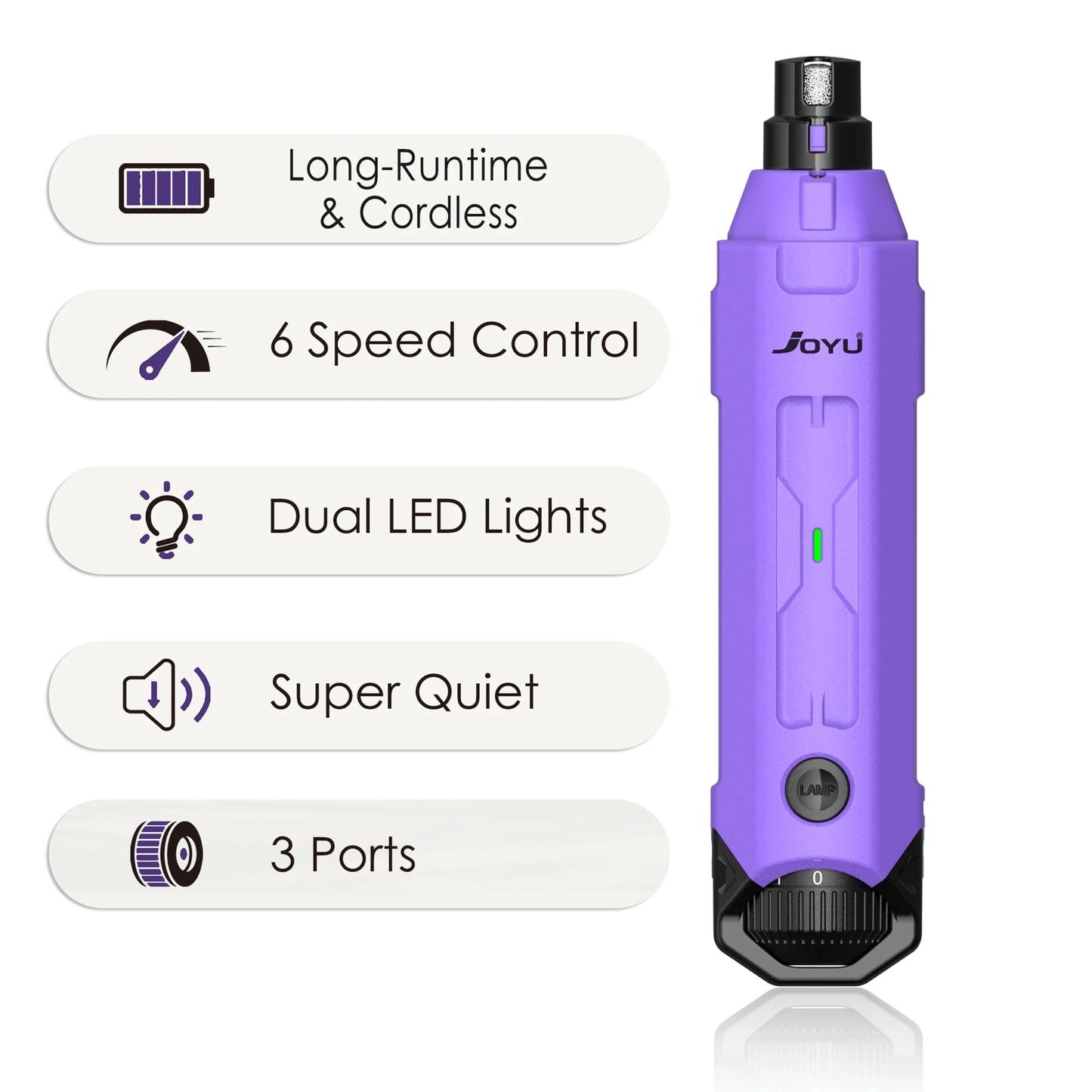 6-Speed Dog Nail Grinder Enhanced Pet Nail Grinder Super Quiet Rechargeable Electric Dog Nail Trimmer Painless Paws Grooming