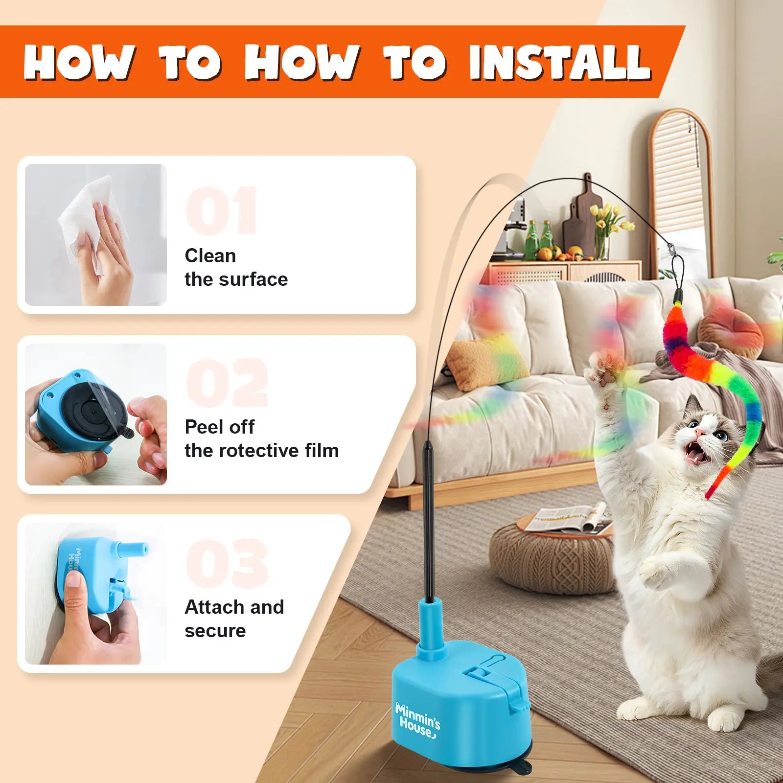 Interactive Cat Toys for Indoor Cats - Automatic 360° Swirling Flying Bird Feather Toy, USB Rechargeable Electric Cat Teaser with Reusable Strong Sticky Vacuum Suction Cup Base,Self-Play Toy for Bored Cat