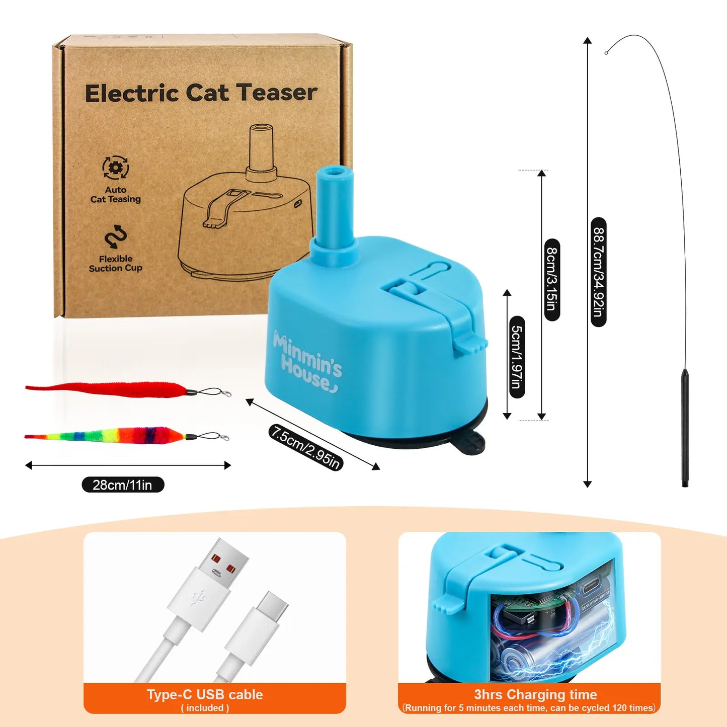 Interactive Cat Toys for Indoor Cats - Automatic 360° Swirling Flying Bird Feather Toy, USB Rechargeable Electric Cat Teaser with Reusable Strong Sticky Vacuum Suction Cup Base,Self-Play Toy for Bored Cat
